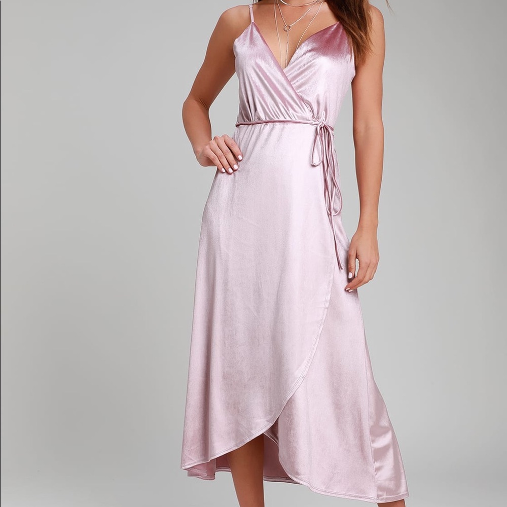 NWT Lulu’s mauve pink velvet high low wrap dress